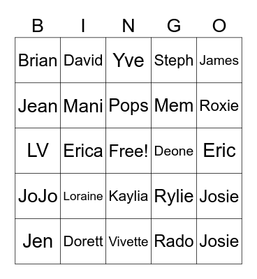 Q Family Fun Bingo Card