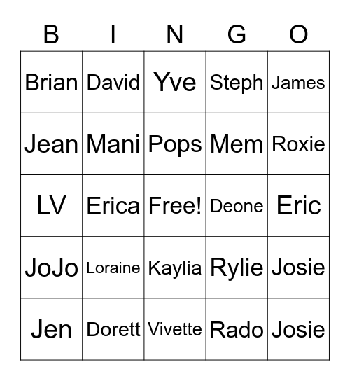 Q Family Fun Bingo Card