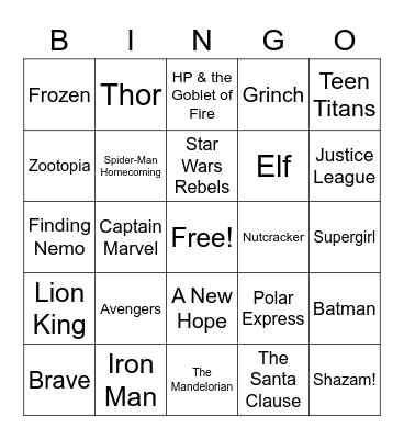 Movie Bingo Card