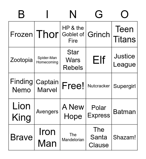 Movie Bingo Card