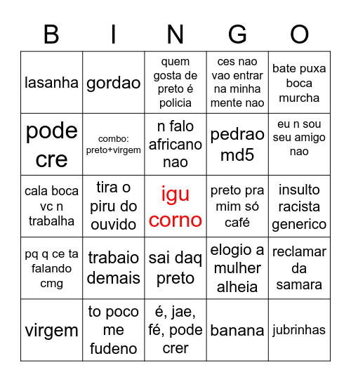 Bingo do Igao Bingo Card