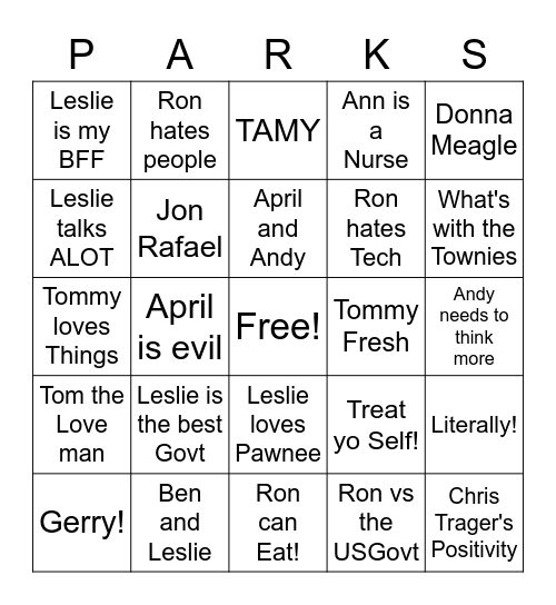 Parks and Rec! Bingo Card