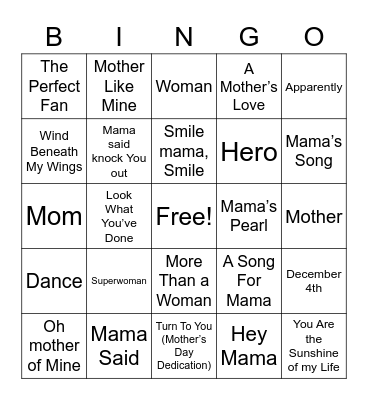 Mother's Day Mix Bingo Card