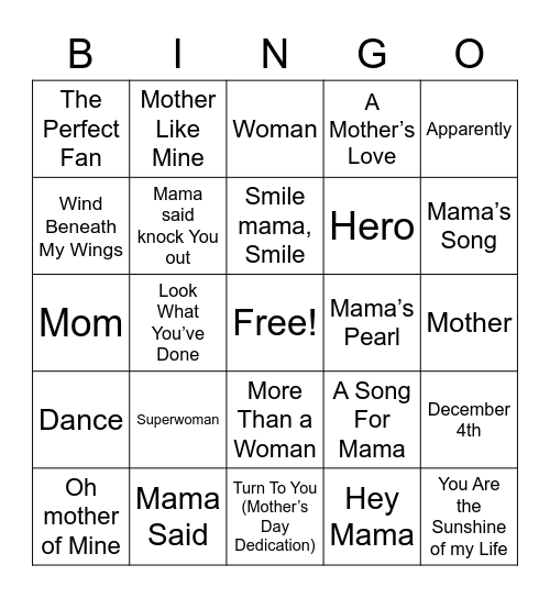 Mother's Day Mix Bingo Card