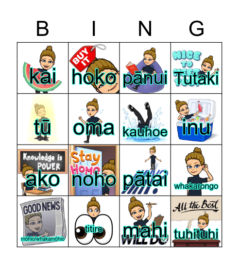 Kupu mahi (verbs) Bingo Card