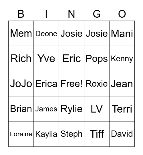 Q Family Fun Bingo Card