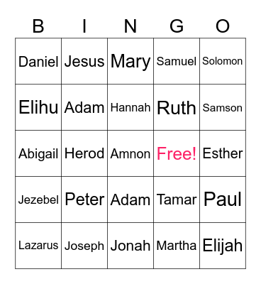 Bible Bingo (Characters) Bingo Card