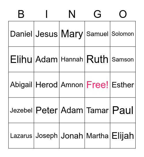 Bible Bingo (Characters) Bingo Card