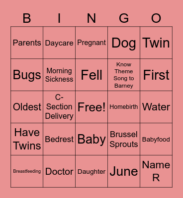 George & Tionee Virtual Baby Shower Bingo Card