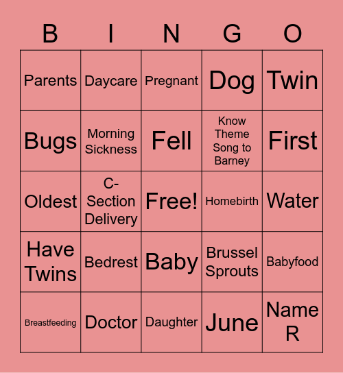 George & Tionee Virtual Baby Shower Bingo Card