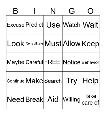 ASL Verb BINGO! Bingo Card