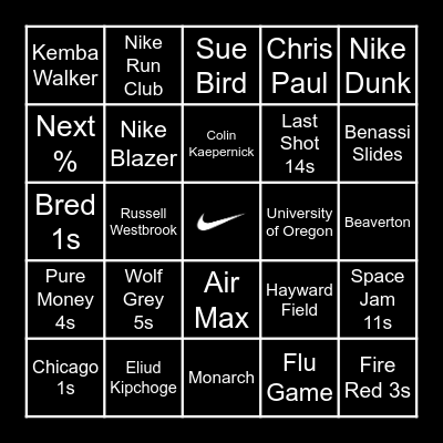 N I K E    B I N G O Bingo Card