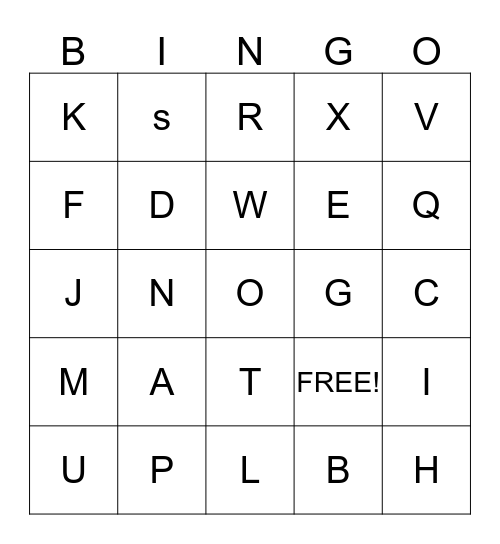 Alphabet  Bingo Card