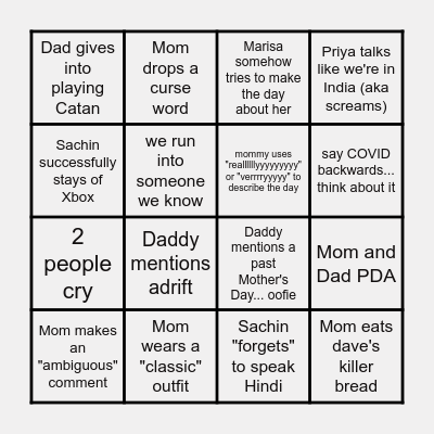 Yo Mama's Mother's Day Bingo: 2020 Bingo Card