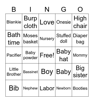 Baby Boy Bingo Card