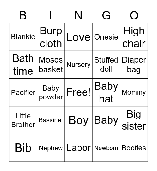Baby Boy Bingo Card