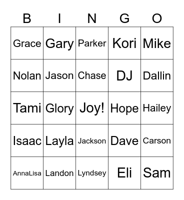 Gardner Family Bingo Card