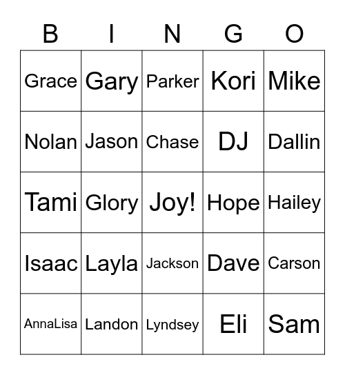 Gardner Family Bingo Card