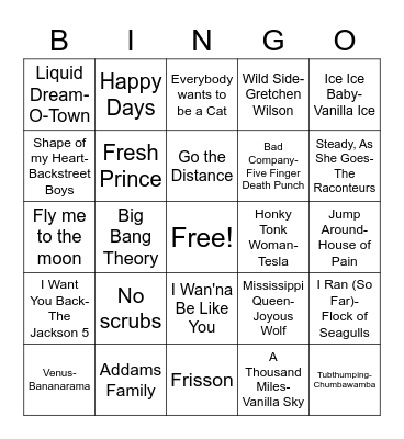 Quarantine Music Bingo Card