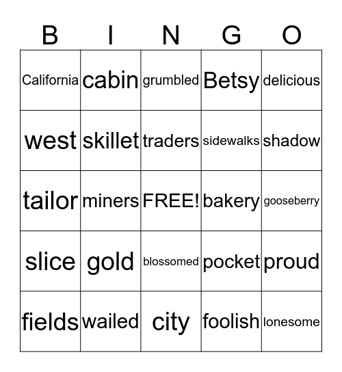 Boom Town Bingo Card