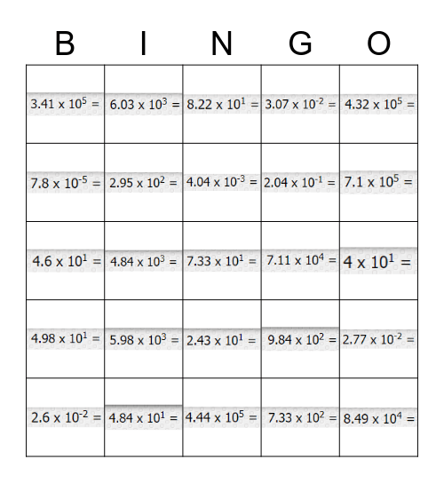 Standard Form Bingo Card