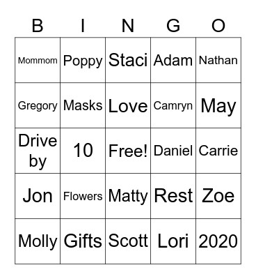 Mothers Day Bingo Card