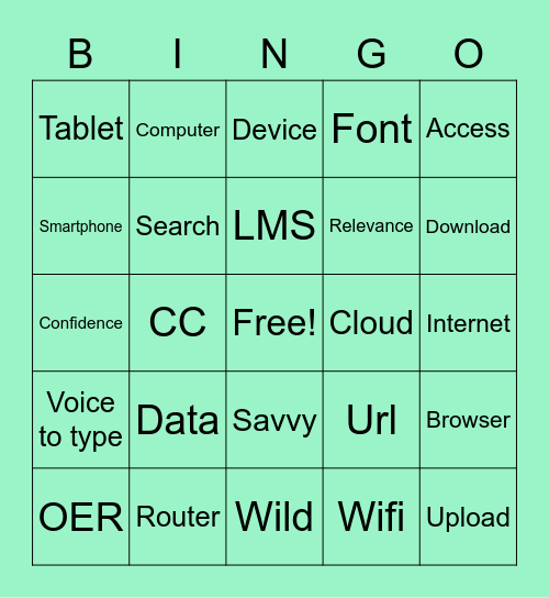 Dig Lit Bingo Practice Bingo Card