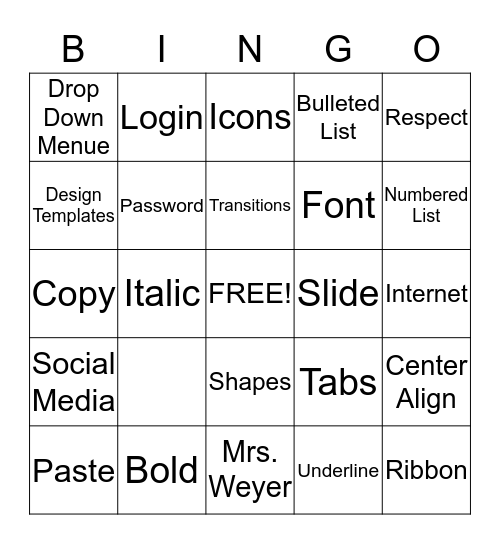 Untitled Bingo Card