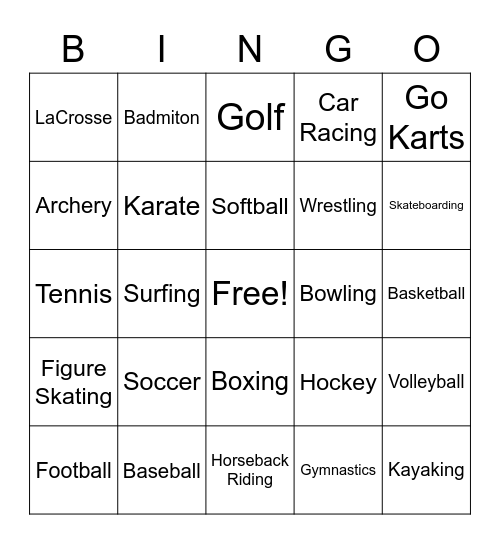 Bobcat Bingo Sports Bingo Card