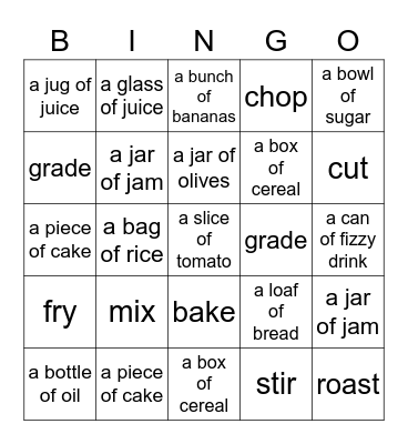 food Bingo Card