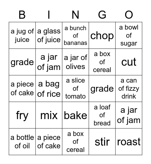 food Bingo Card