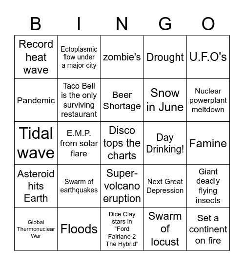 BINGO 2020 Bingo Card