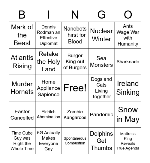 End Times Bingo Card
