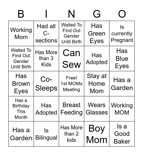 MOMs Bingo Card