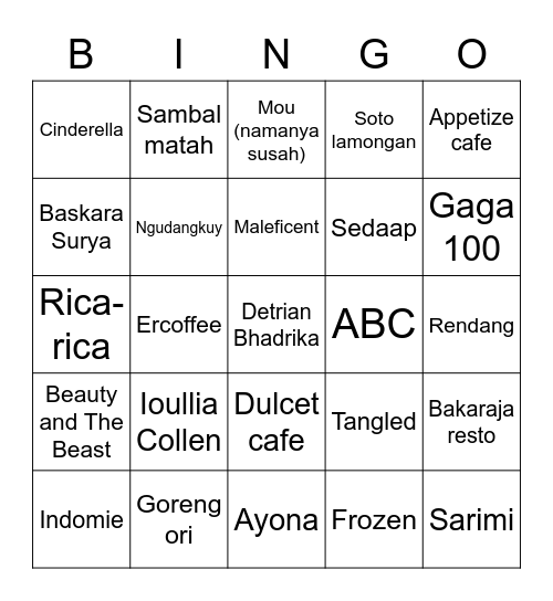 Bingo sama Andra Lagi Bingo Card