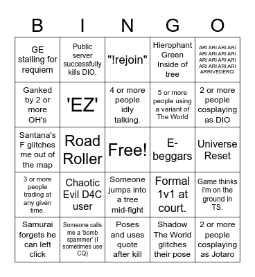 Public Servers Bingo Card