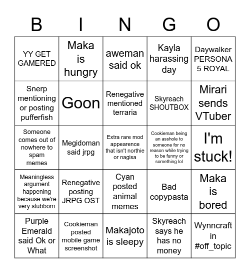Wynncraft #off_topic bingo!!! Bingo Card