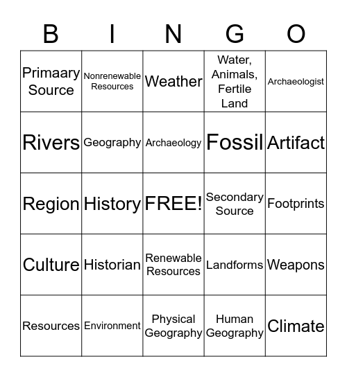 SOCIAL STUDIES Bingo Card