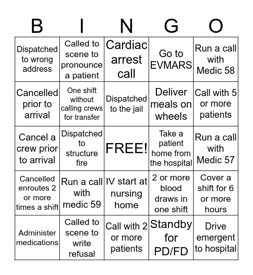 EMS 53 Bingo Card