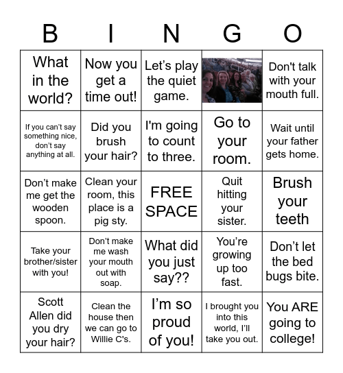 What Mom Has Said Bingo Card