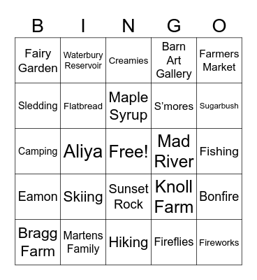 VT BINGO Card