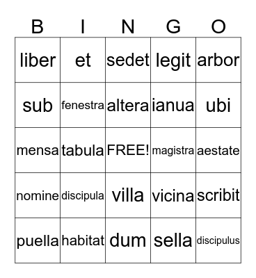 Chapter I  Bingo Card