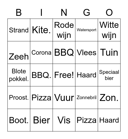 Zorgeloos genieten weekend Bingo Card