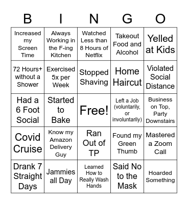 Quarantine Bingo for Adults Bingo Card