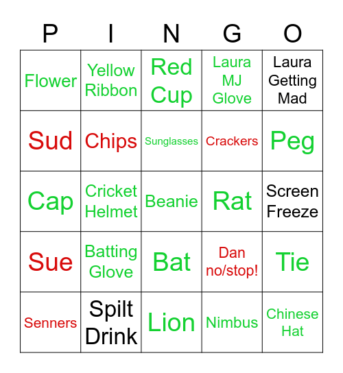Games Night Pingo Bingo Card