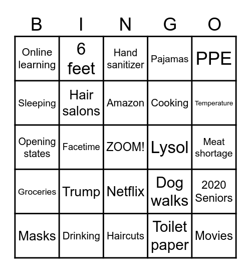 COVID Bingo Card