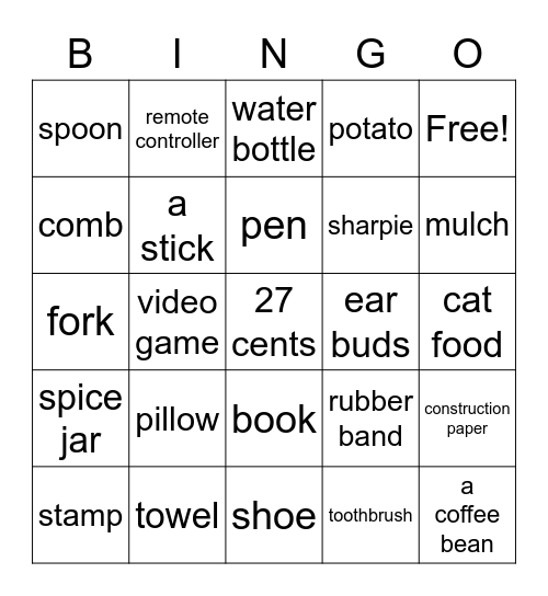 scavenger hunt Bingo Card