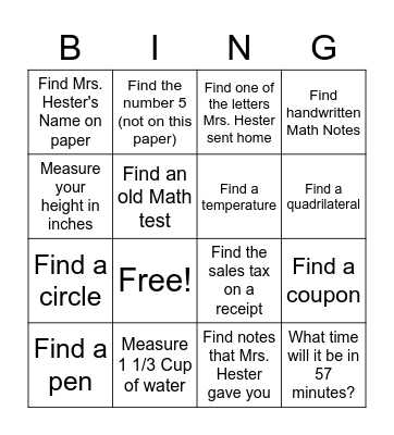 Math At Home (BING) Bingo Card