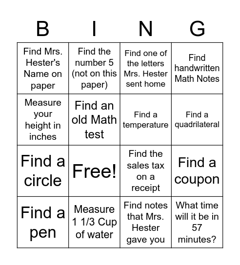 Math At Home (BING) Bingo Card