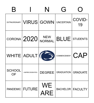 COVID-19 GRAD PARTY Bingo Card